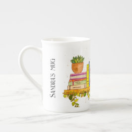 Caneca De Porcelana Estante de Favoritos de Aquarela Colorida