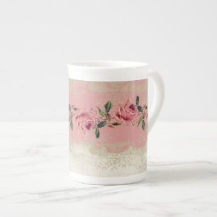 Caneca De Porcelana Estilo Barroco Vintage Rosa
