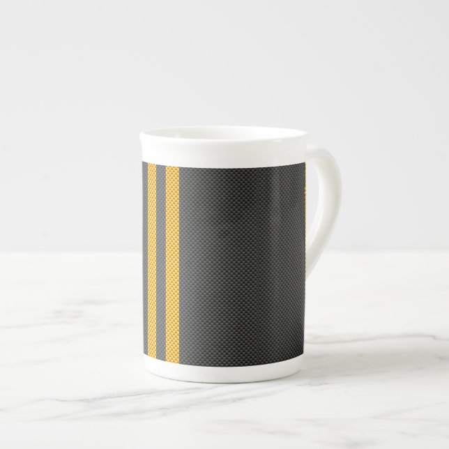 Caneca De Porcelana Estilo de Fibra de Carbono de Estirpes Amarelas Vi (Frente Esquerda)