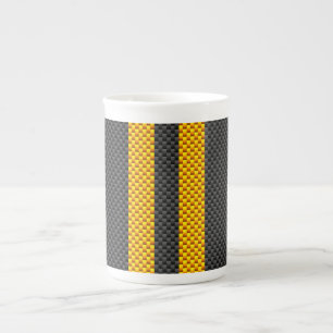 Caneca De Porcelana Estilo de Fibra de Carbono de Grelha Amarela de Tr