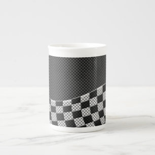 Caneca De Porcelana Estilo de Fibra de Carbono Verificado na Onda do S