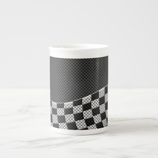Caneca De Porcelana Estilo de Fibra de Carbono Verificado na Onda do S (Frente)