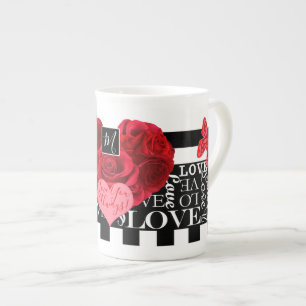 Caneca De Porcelana Estilo de quadro negro de amor e Rosas