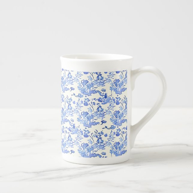 Caneca De Porcelana Estilo de Toile Francês Azul e Branco (Direita)