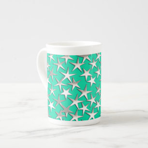 Caneca De Porcelana Estrelas de prata na turquesa