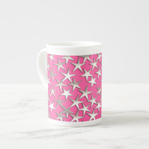 Caneca De Porcelana Estrelas de prata no rosa fúcsia