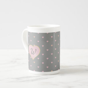 Caneca De Porcelana Estrelas em Corações em Canas Especiais de Cinza