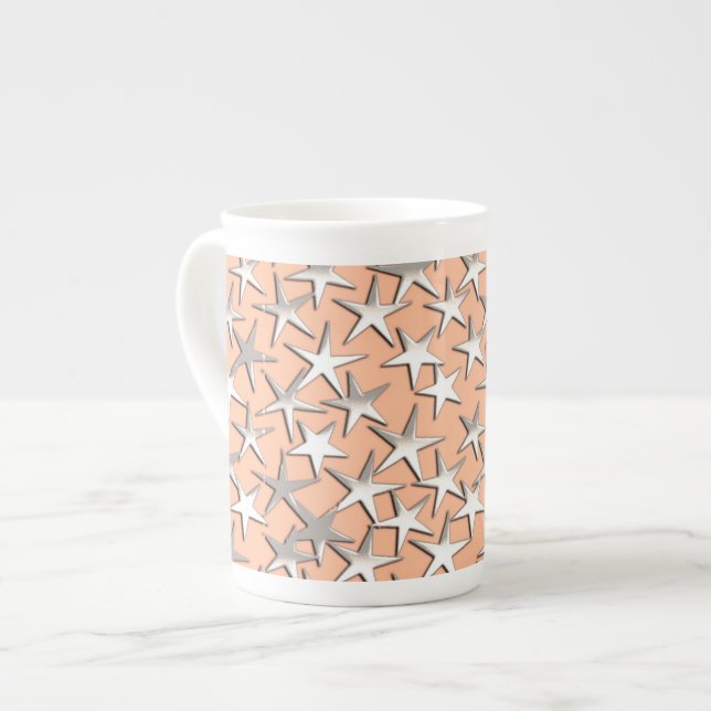 Caneca De Porcelana Estrelas prateadas de cor-de-rosa (Frente Esquerda)