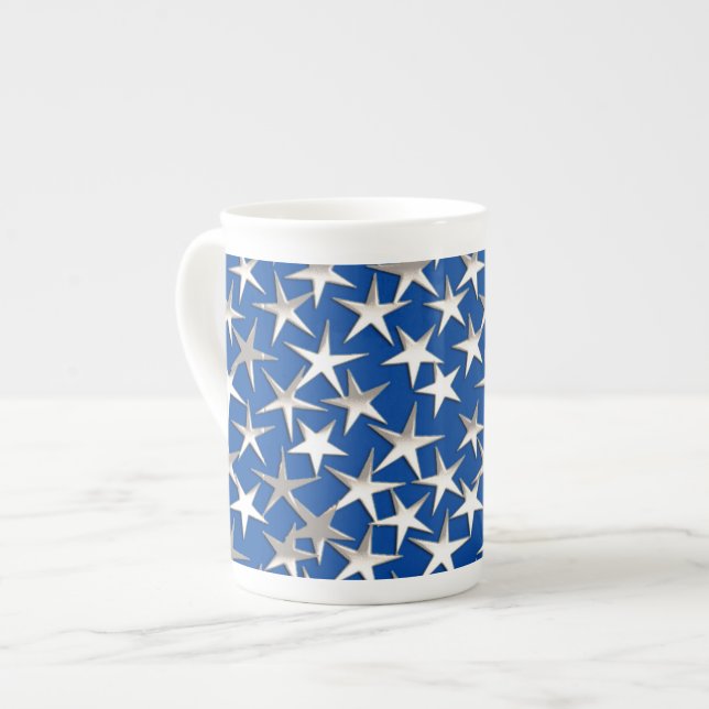 Caneca De Porcelana Estrelas prateadas em azul cobalto (Frente Esquerda)