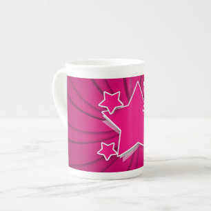 Caneca De Porcelana Estrelas super do rosa quente e fundo do