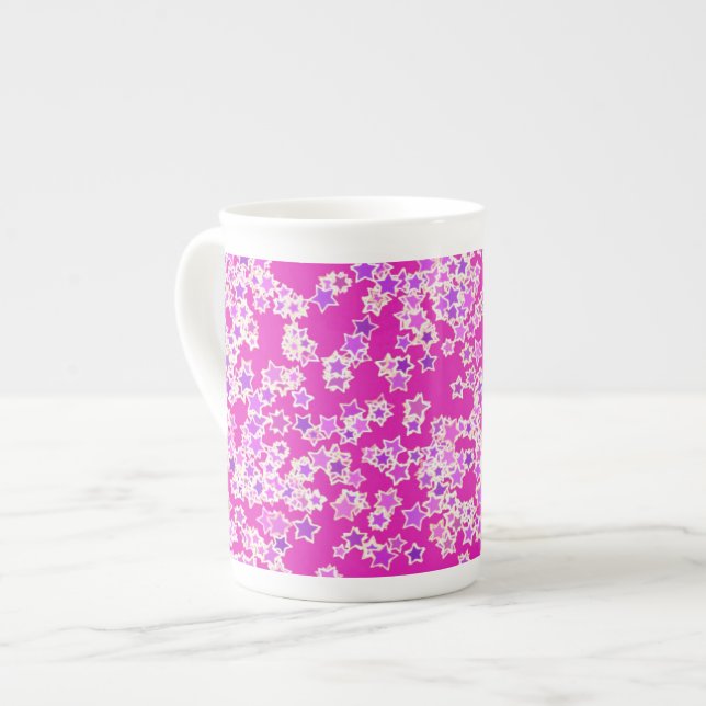 Caneca De Porcelana Estrelas, tons de lilás contra magenta (Frente Esquerda)