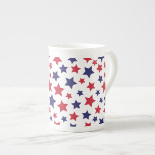 Caneca De Porcelana Estrelas Vermelhas e Azuis, 4 de Julho, Fundo Bran