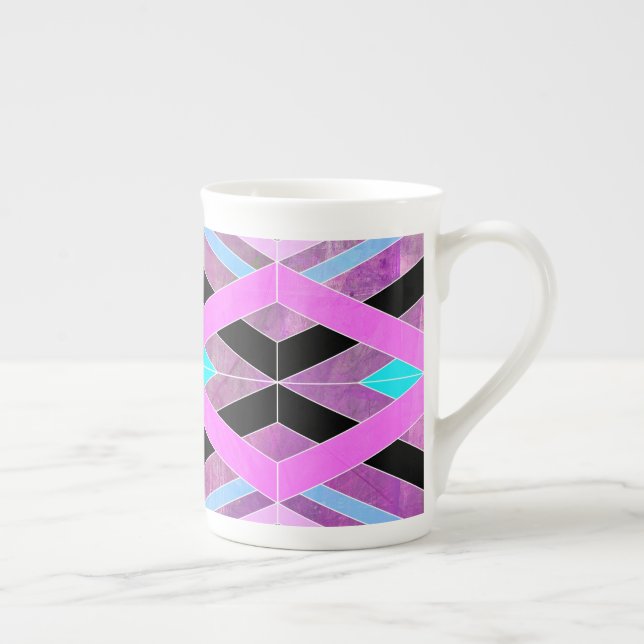 Caneca De Porcelana Estrias Geométricas de Pia Rosa Púrpura e Aqua (Direita)