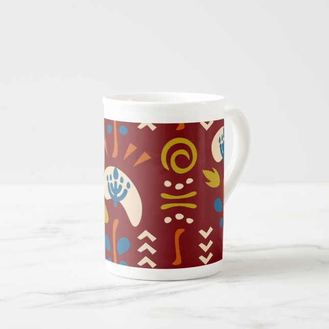 Caneca De Porcelana Ethnic Folk Floral Pattern (Frente Esquerda)