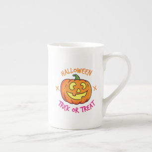 Caneca De Porcelana Etiqueta de Abóbora de Halloween para Doces ou Tra