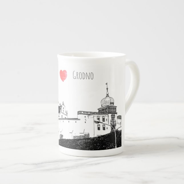 Caneca De Porcelana Eu Amo Grodno Belarus Architecture Sketch Castle (Frente Esquerda)