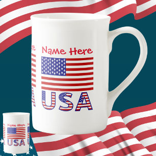 Caneca De Porcelana EUA Estados Unidos Bandeira América Vermelha Perso
