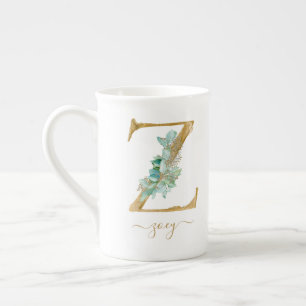 Caneca De Porcelana Eucalyptus Greenerescência Monograma Dourado com 