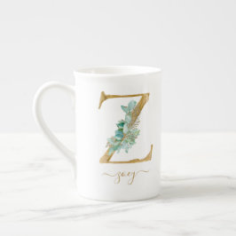 Caneca De Porcelana Eucalyptus Greenerescência Monograma Dourado com A