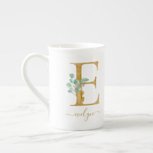 Caneca De Porcelana Eucalyptus Greenerescência Monograma Dourado de A