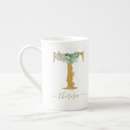 Caneca De Porcelana Eucalyptus Greenerescência Monograma Dourado de Aq