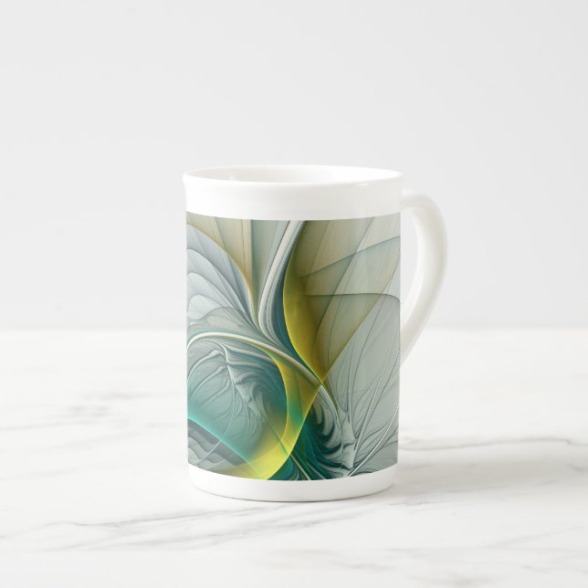 Caneca De Porcelana Evolução Fractal, Turquesa Ouro (Frente Esquerda)