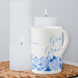 Caneca De Porcelana Excelente Vovó China Azul Aquarela Floral