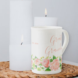 Caneca De Porcelana Excelente Vovó Coral Cor de Água Rosa Floral