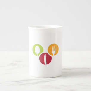 Caneca De Porcelana faca e crachás de garfo