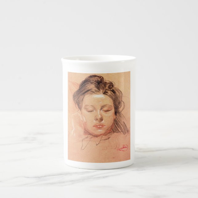 Caneca De Porcelana Face de uma garota dormindo (por Frantisek Kupka) (Frente)