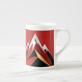 Caneca De Porcelana Faixa de Montanhas Abstrata Vermelho Preto Dourado