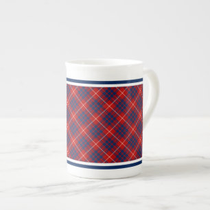 Caneca De Porcelana Família Hamilton Tartan Red e Xadrez Real Azul
