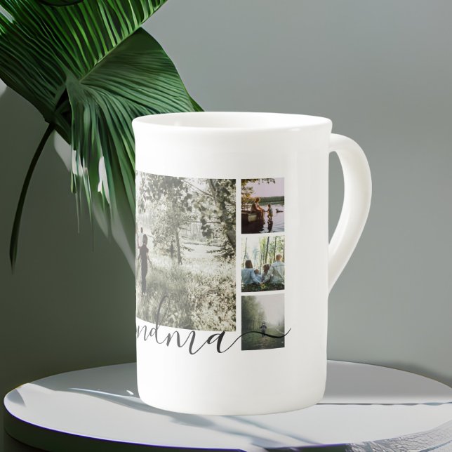 Caneca De Porcelana Família Personalizada de Colagem de Fotos e Texto (Criador carregado)
