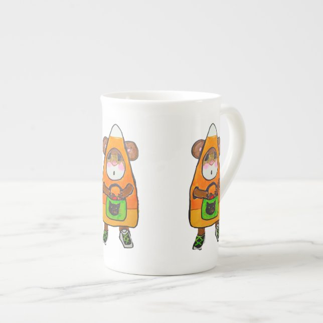 CANECA DE PORCELANA FANTASIA DE MILHO DOCE DE HALLOWEEN CAMUNDONGO  (Frente Esquerda)