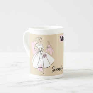 Caneca De Porcelana Fashion Noiva Neutra Mãe Noiva Nome Osso China