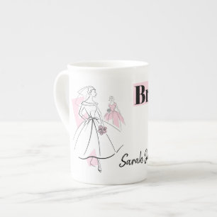Caneca De Porcelana Fashion Noiva Pink Bridesmaid Nome mug osso china