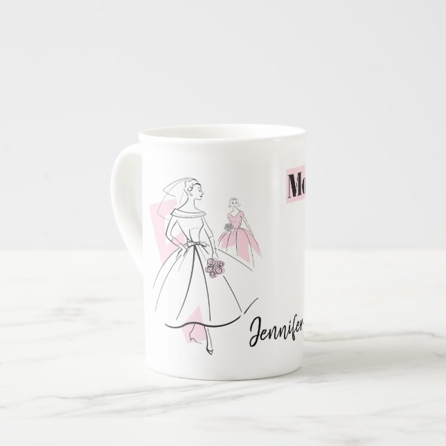 Caneca De Porcelana Fashion Noiva Rosa Mãe Noiva Nome Osso China (Frente Esquerda)