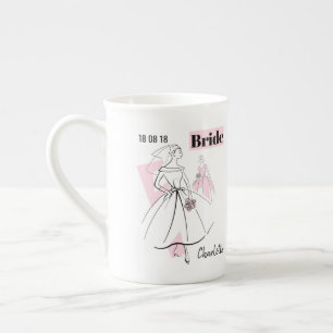 Caneca De Porcelana Fashion Noiva Rosa Noiva Nome mug Osso China