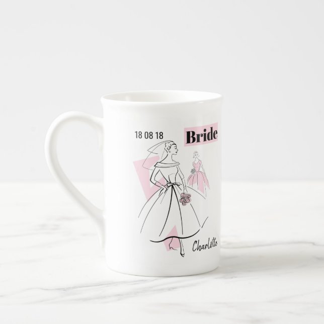 Caneca De Porcelana Fashion Noiva Rosa Noiva Nome mug Osso China (Esquerda)