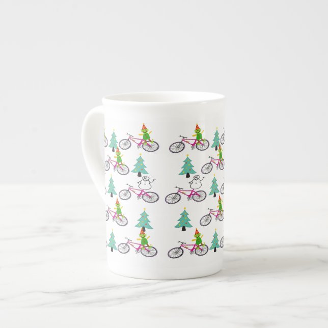Caneca De Porcelana Feliz Árvores de Natal, Elf (Frente Esquerda)