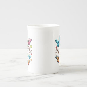 Caneca De Porcelana Feliz Dia das Mães com Clipart de Borboletas
