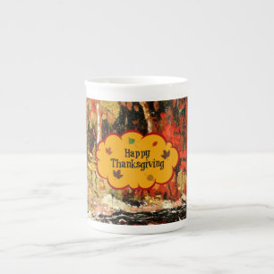 Caneca De Porcelana "Feliz Dia de Ação de Graças," Cores do outono,