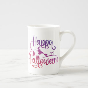Caneca De Porcelana Feliz Halloween gradient voando feiticeiro