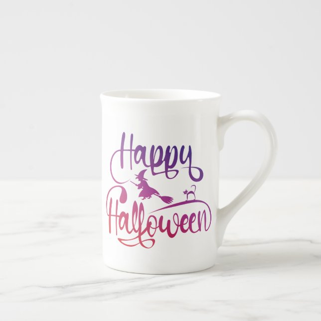 Caneca De Porcelana Feliz Halloween gradient voando feiticeiro (Direita)