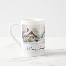 Caneca De Porcelana Feliz Natal Cabine na paisagem nevada
