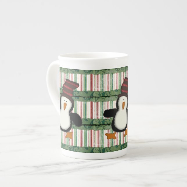 Caneca De Porcelana Feliz Natal, Faixa de Pinguim (Frente Esquerda)