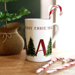 Caneca De Porcelana Feliz Natal Feriado Festivo Monograma
