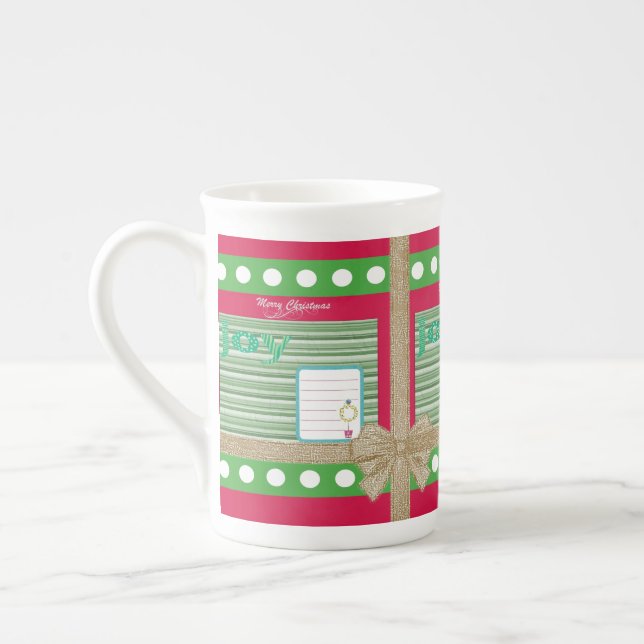 Caneca De Porcelana Feliz Natal, Joy Red Bone China Mug (Esquerda)