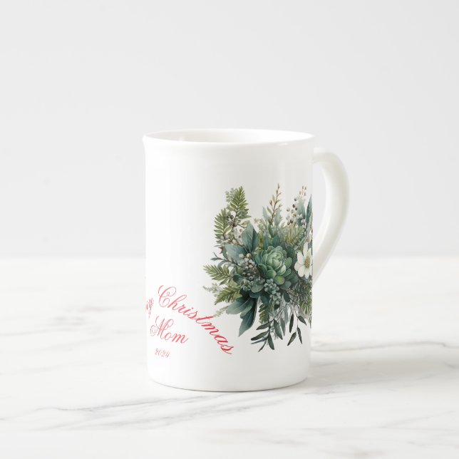 Caneca De Porcelana Feliz Natal Mãe Verde (Frente Esquerda)
