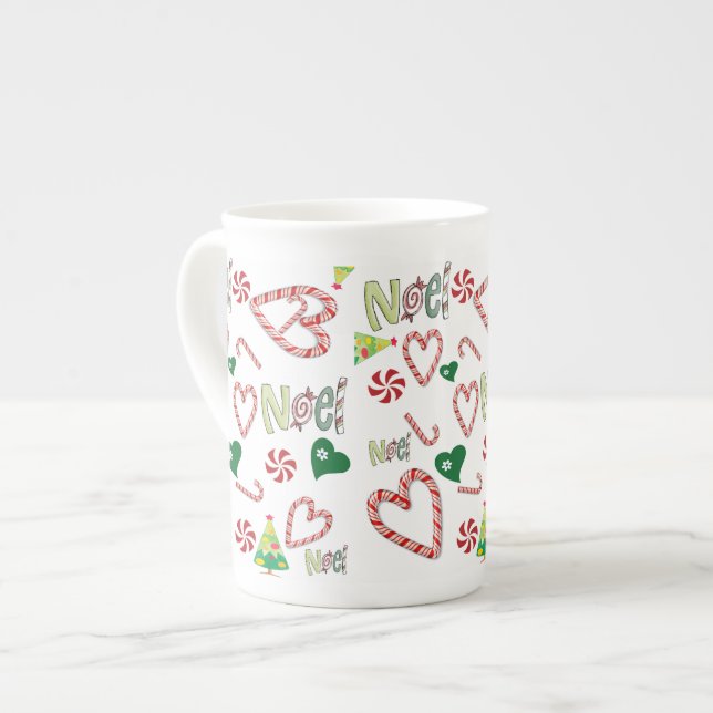 Caneca De Porcelana Feliz Natal, Noel Bone China Mug (Frente Esquerda)